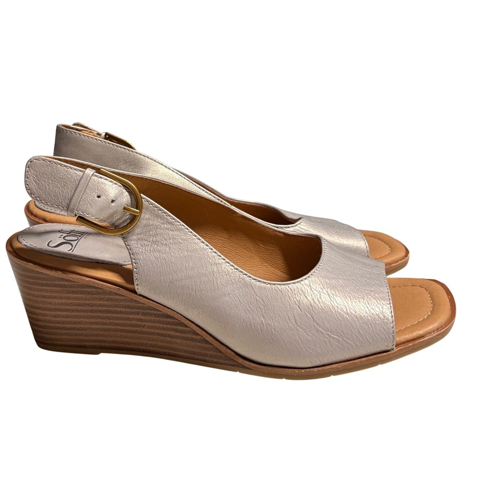 Sofft Womens Metallic Champagne Leather Slingback Wedge Sandals SF0094948 11M